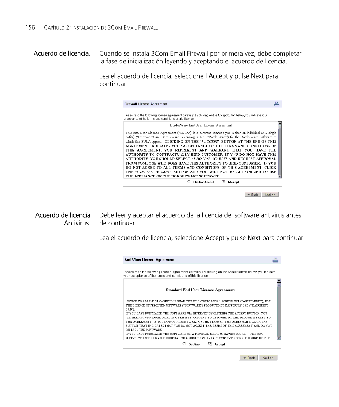 HP Email Firewall Appliance manual 156 Capítulo 2 Instalación DE 3COM Email Firewall 