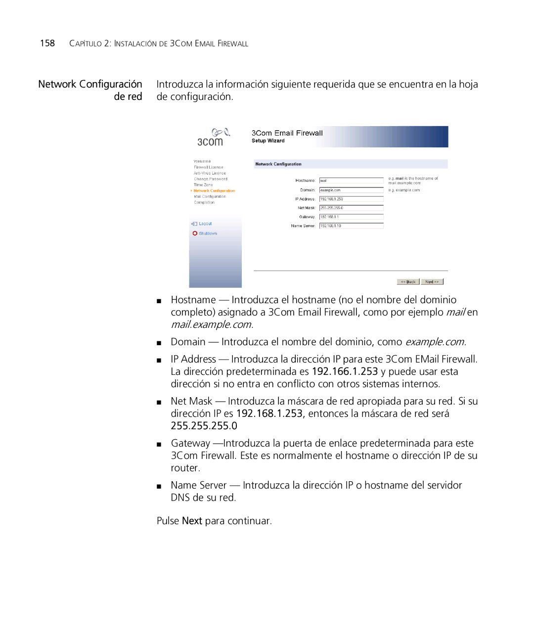 HP Email Firewall Appliance manual 158 Capítulo 2 Instalación DE 3COM Email Firewall 