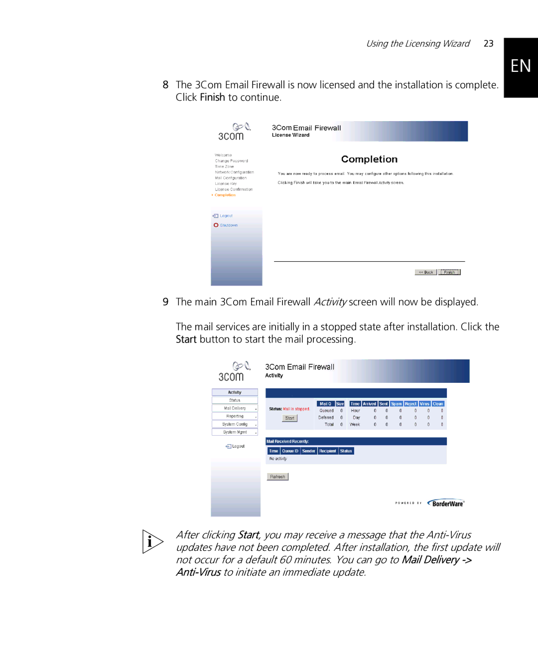 HP Email Firewall Appliance manual Using the Licensing Wizard 