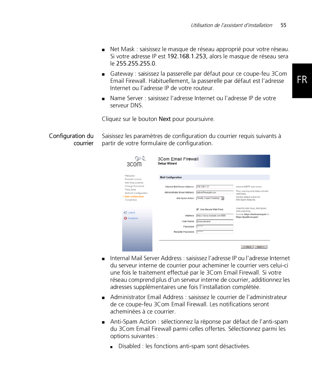 HP Email Firewall Appliance manual Courrier, Partir de votre formulaire de configuration 