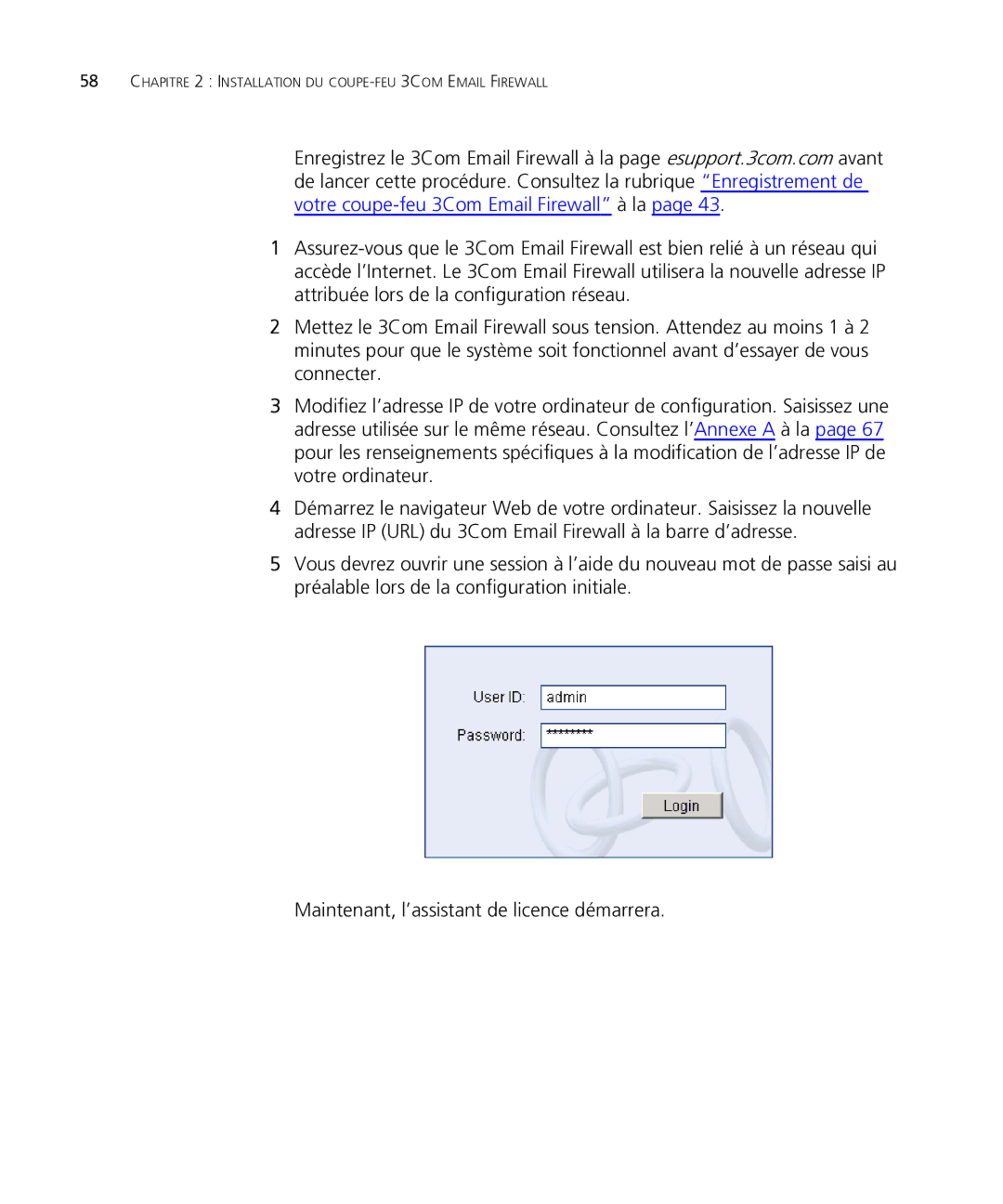 HP Email Firewall Appliance manual Chapitre 2 Installation DU COUPE-FEU 3COM Email Firewall 