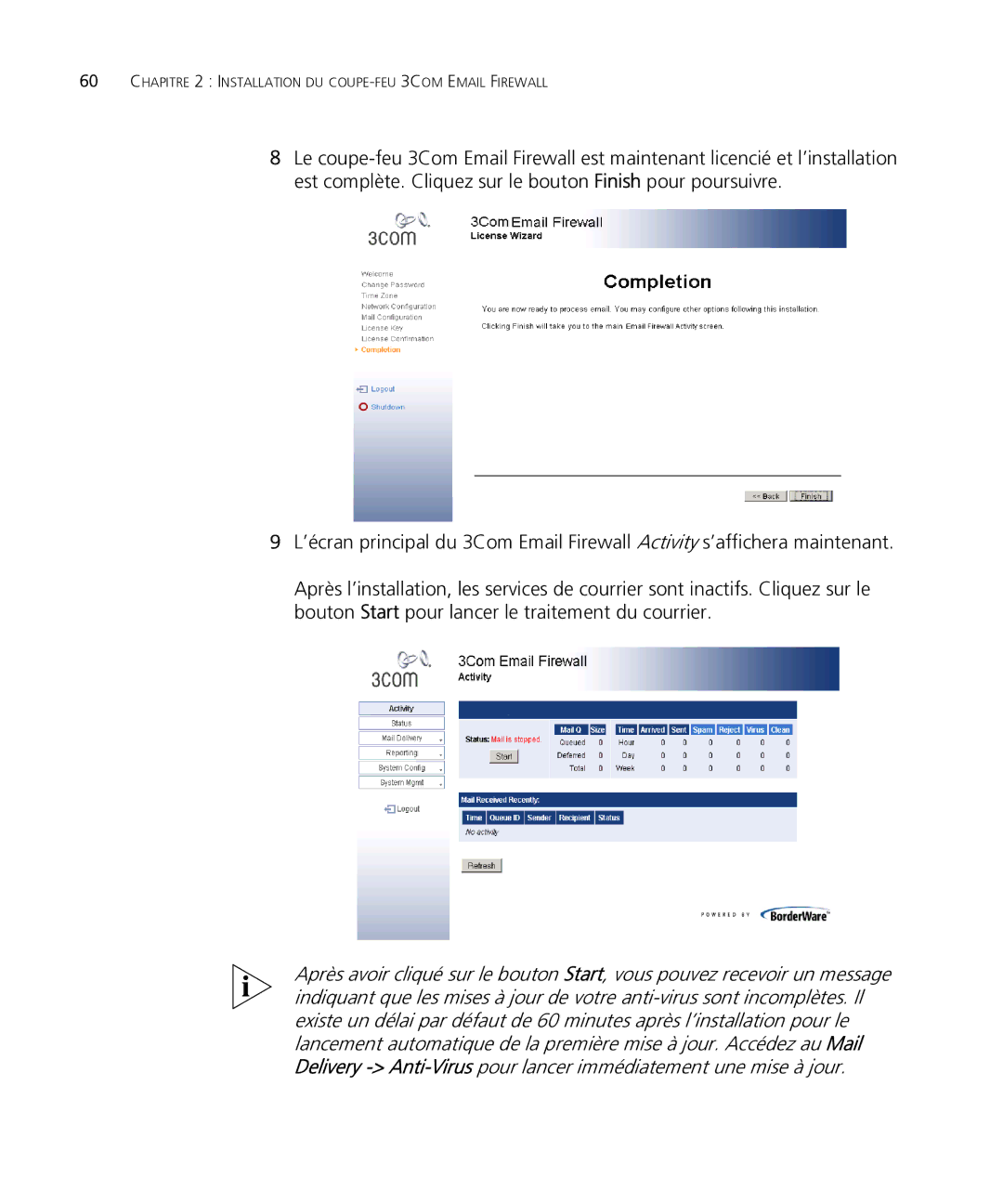 HP Email Firewall Appliance manual Chapitre 2 Installation DU COUPE-FEU 3COM Email Firewall 