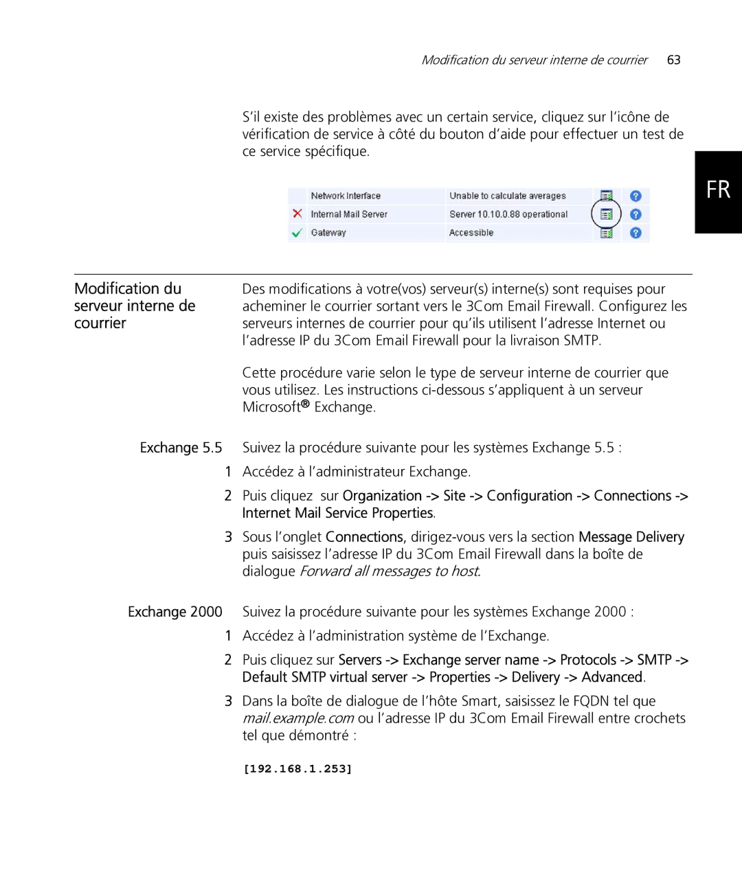 HP Email Firewall Appliance manual Modification du, Serveur interne de, Courrier, Microsoft Exchange 