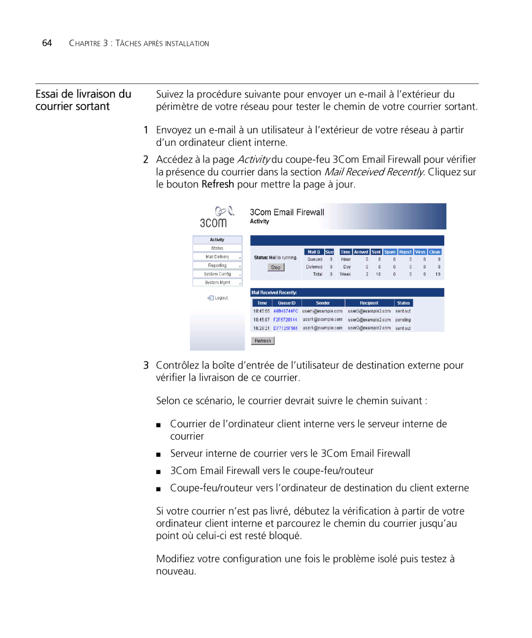 HP Email Firewall Appliance manual Essai de livraison du, Courrier sortant 