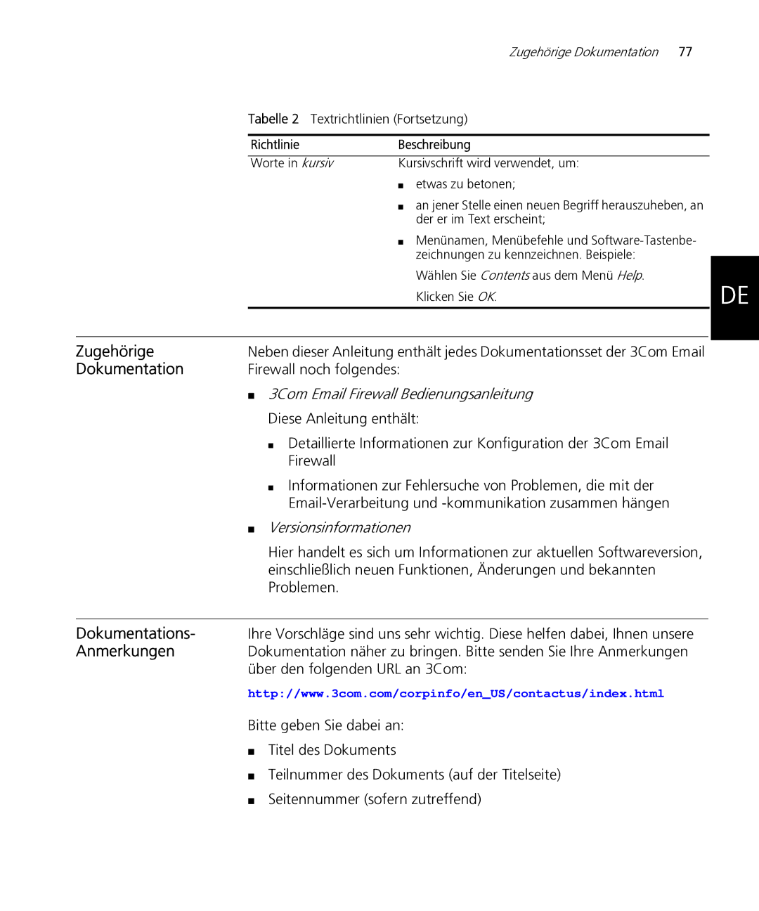 HP Email Firewall Appliance manual Zugehörige, Dokumentations, Anmerkungen 