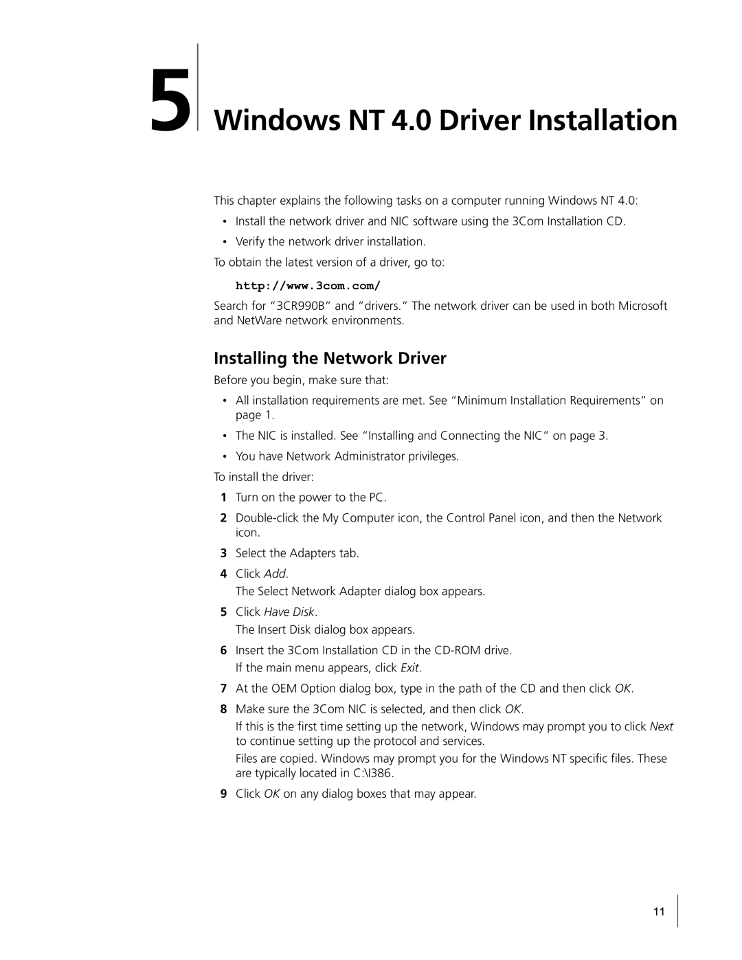 HP Embedded Firewall manual Windows NT 4.0 Driver Installation, Click Have Disk 