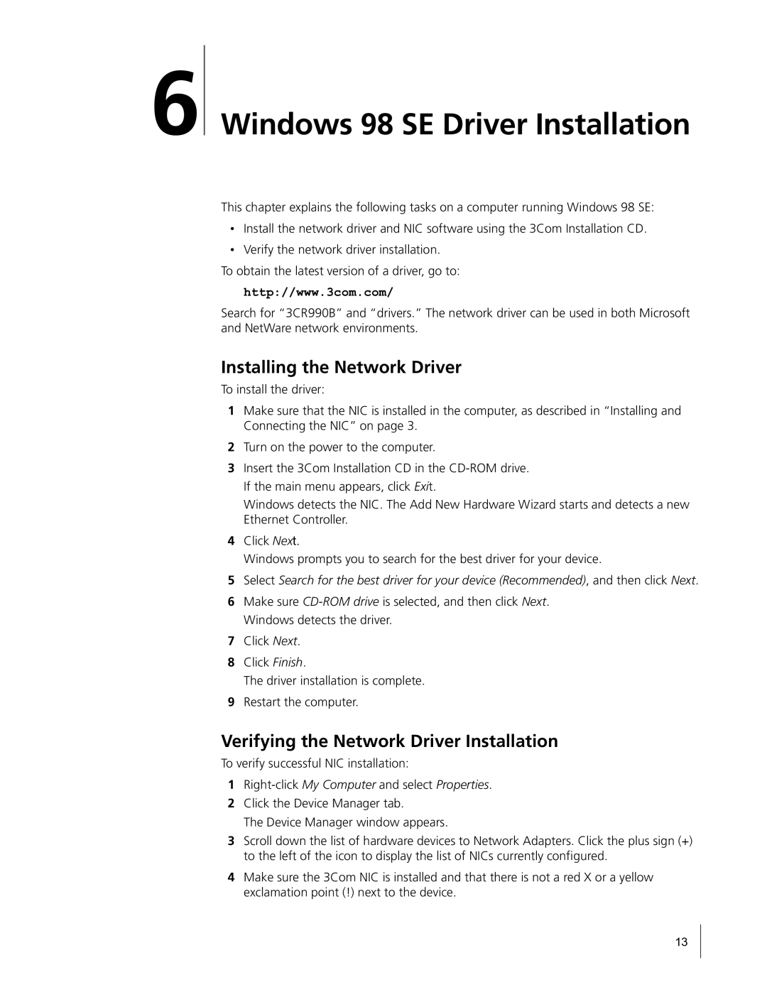 HP Embedded Firewall manual Windows 98 SE Driver Installation 