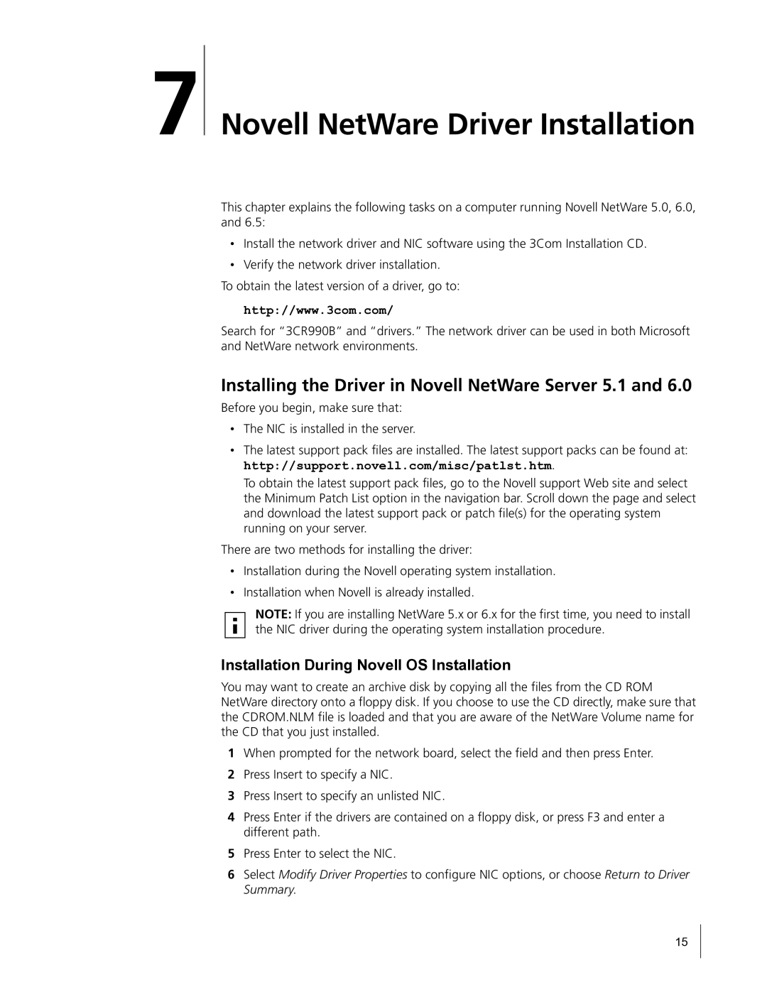 HP Embedded Firewall manual Novell NetWare Driver Installation, Installing the Driver in Novell NetWare Server 5.1 