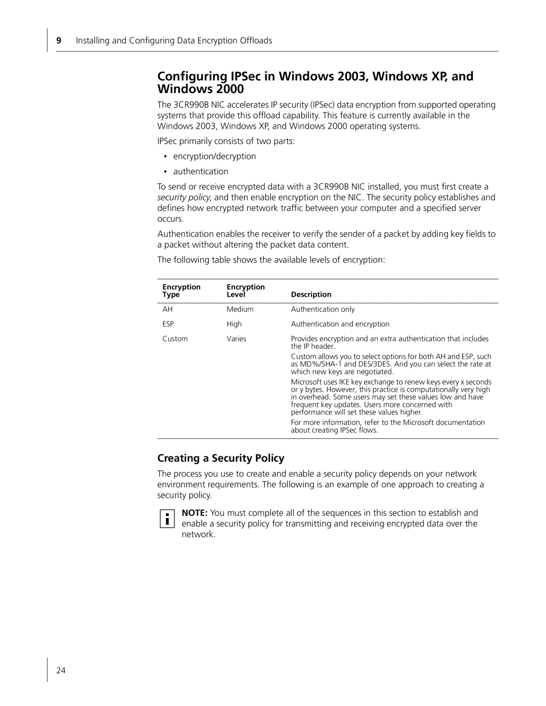 HP Embedded Firewall manual Configuring IPSec in Windows 2003, Windows XP, and Windows, Creating a Security Policy 