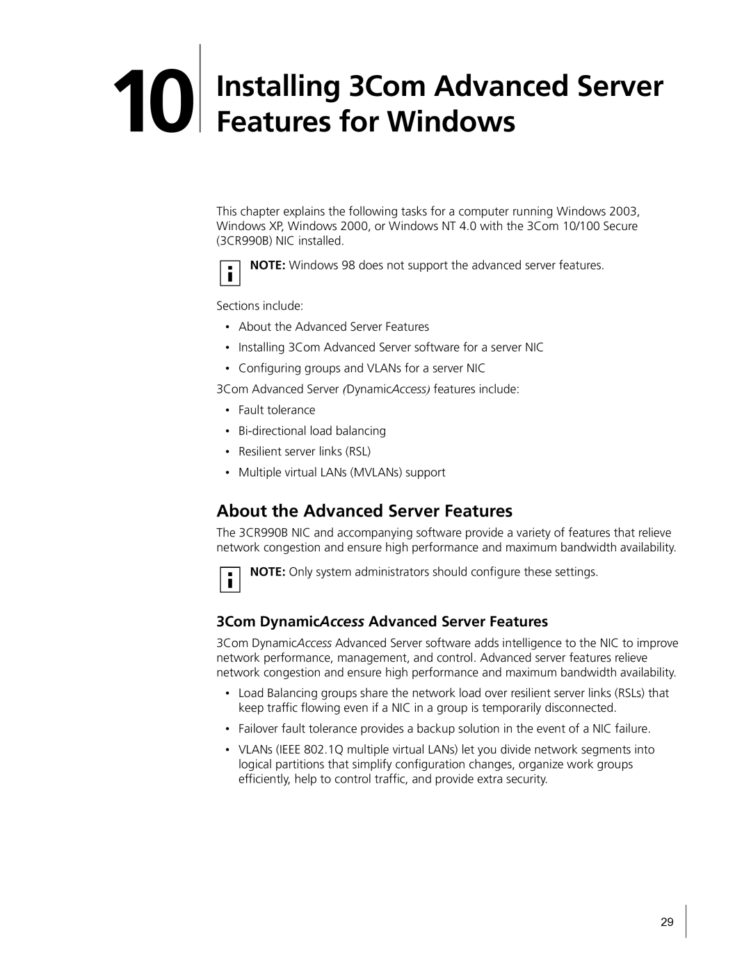 HP Embedded Firewall manual Installing 3Com Advanced Server Features for Windows, About the Advanced Server Features 