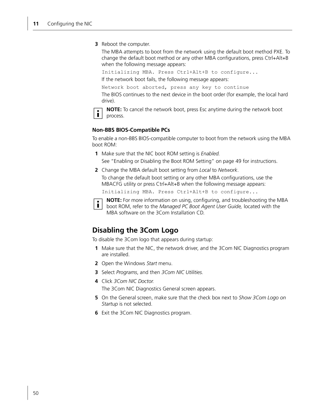 HP Embedded Firewall manual Disabling the 3Com Logo, Non-BBS BIOS-Compatible PCs 