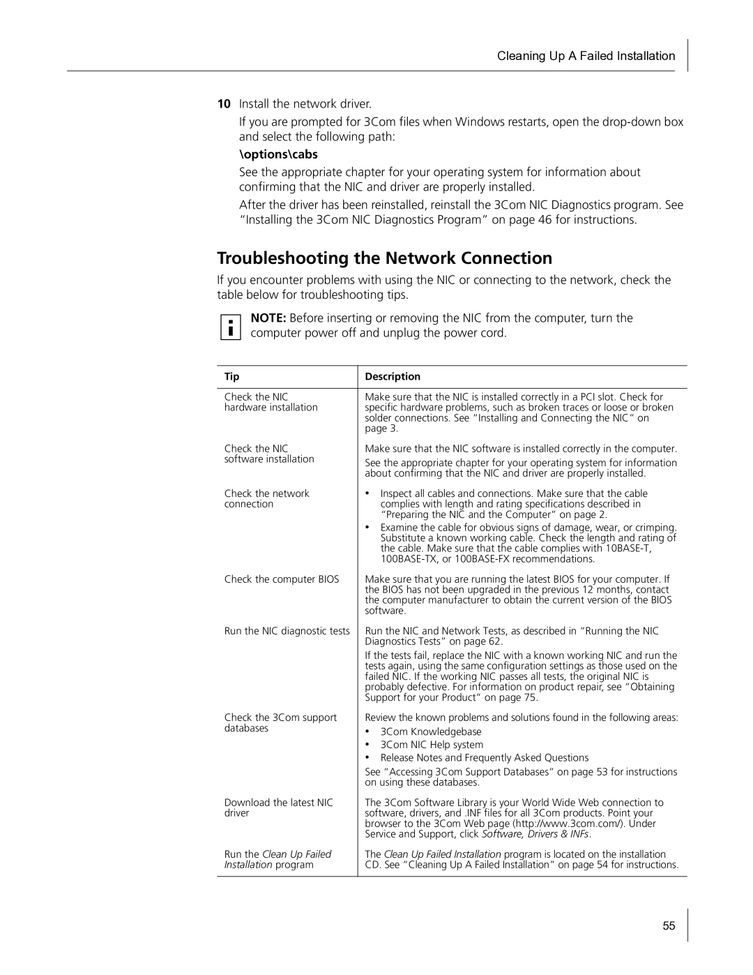 HP Embedded Firewall manual Troubleshooting the Network Connection, Tip Description 