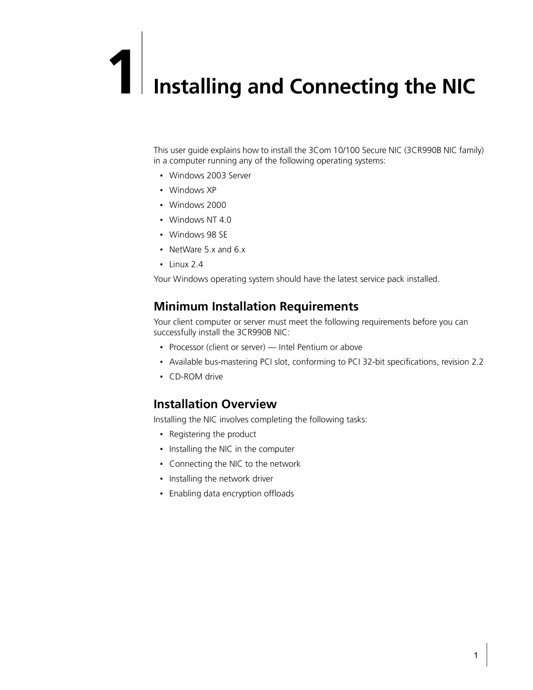 HP Embedded Firewall manual Installing and Connecting the NIC, Minimum Installation Requirements, Installation Overview 