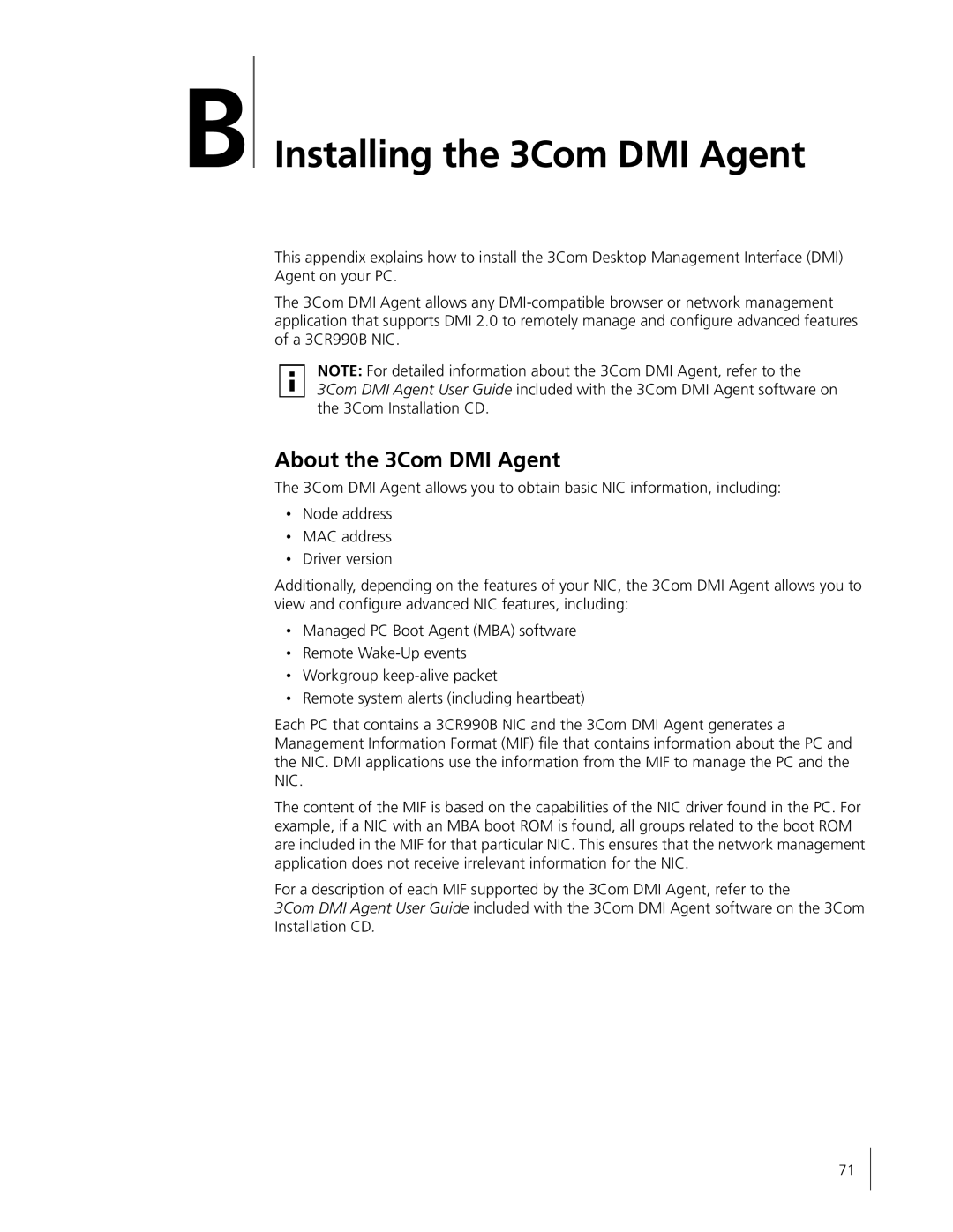 HP Embedded Firewall manual Installing the 3Com DMI Agent, About the 3Com DMI Agent 