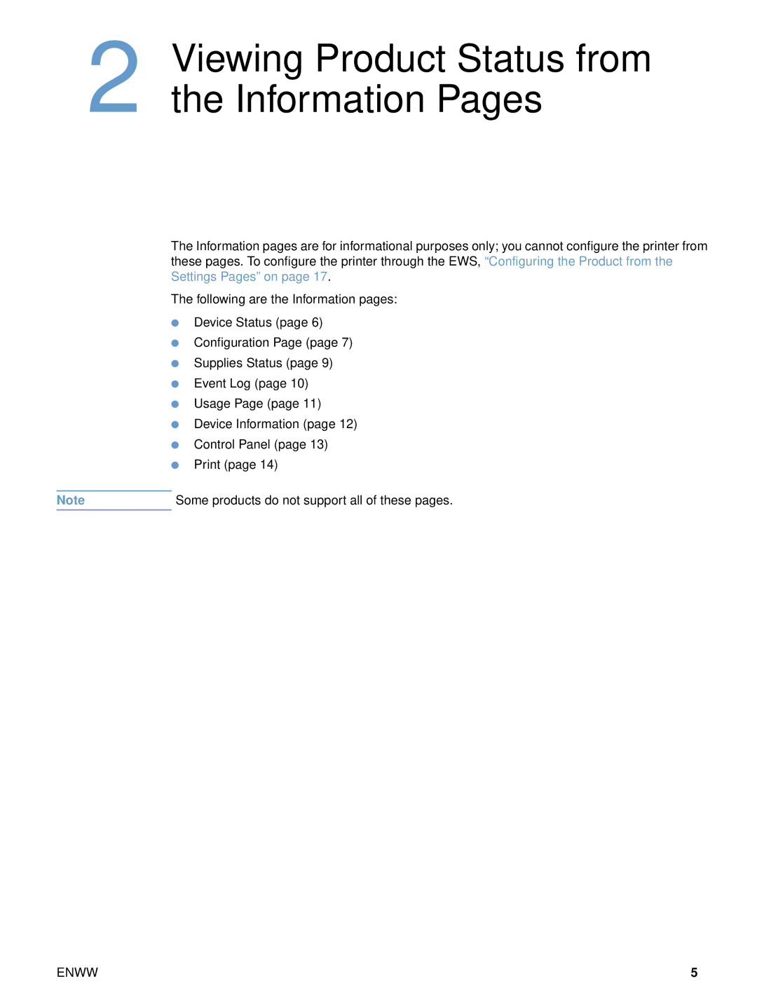 HP embedded web Server 4650, embedded web Server 3700 manual Viewing Product Status from the Information Pages 