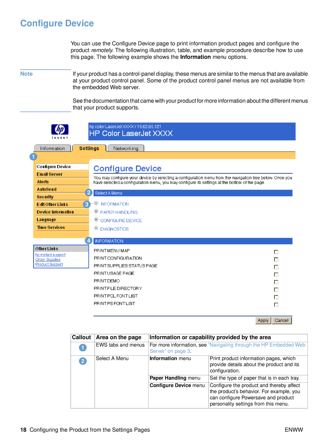 HP embedded web Server 3700, embedded web Server 4650 manual Configure Device, Embedded Web server 