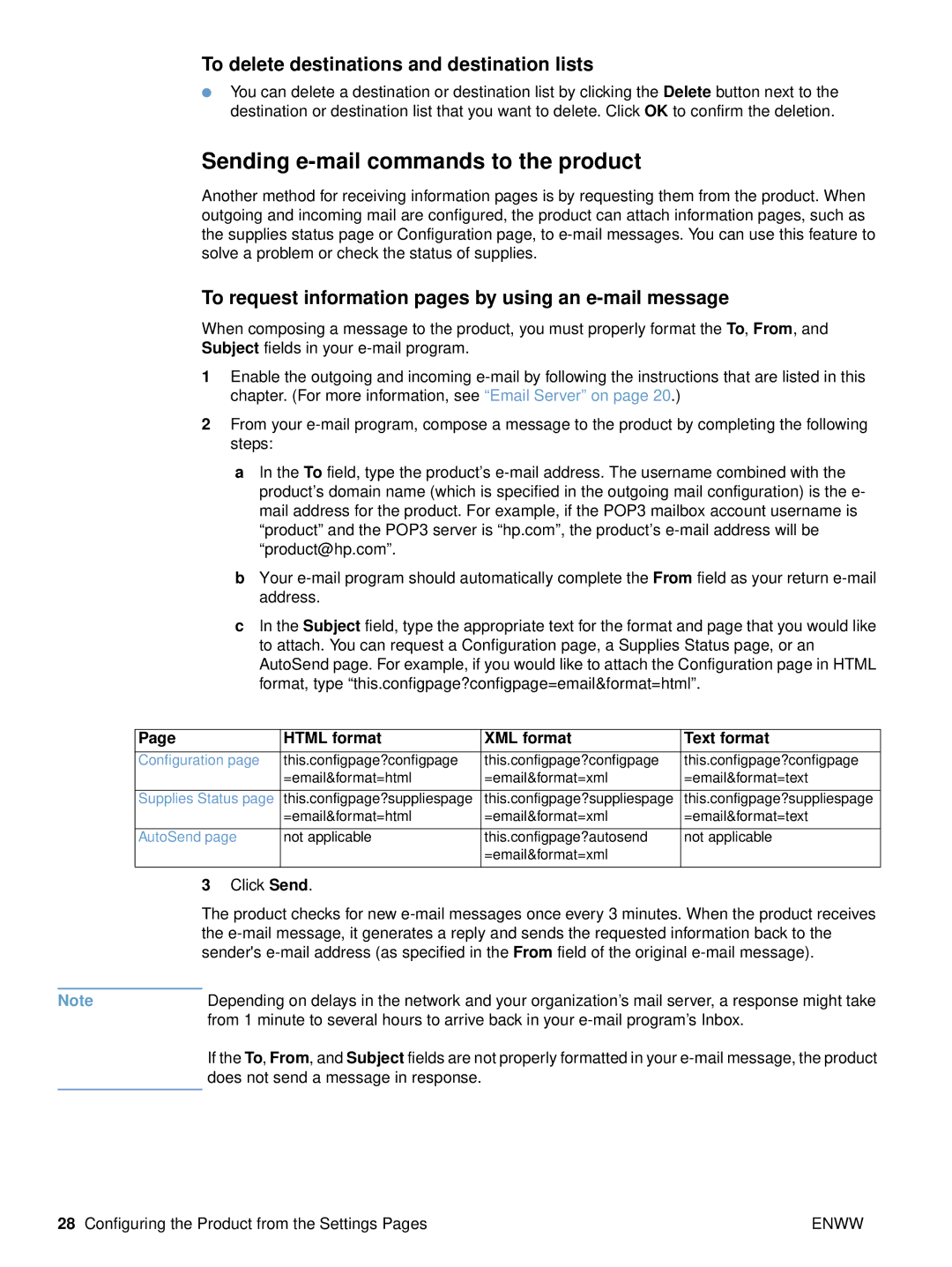 HP embedded web Server 3700 manual Sending e-mail commands to the product, To delete destinations and destination lists 