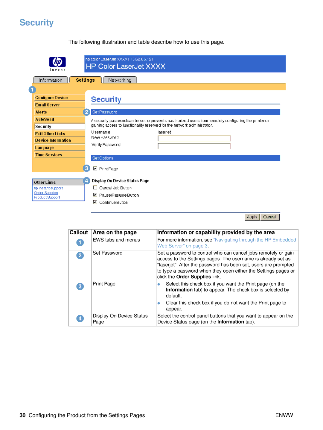 HP embedded web Server 3700, embedded web Server 4650 manual Security 