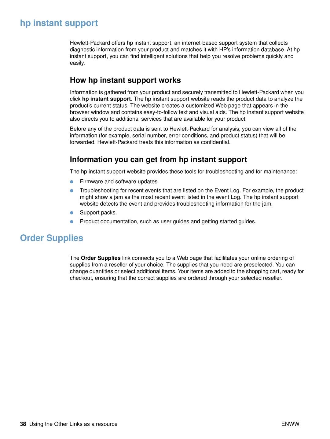 HP embedded web Server 3700, embedded web Server 4650 Hp instant support, Order Supplies, How hp instant support works 