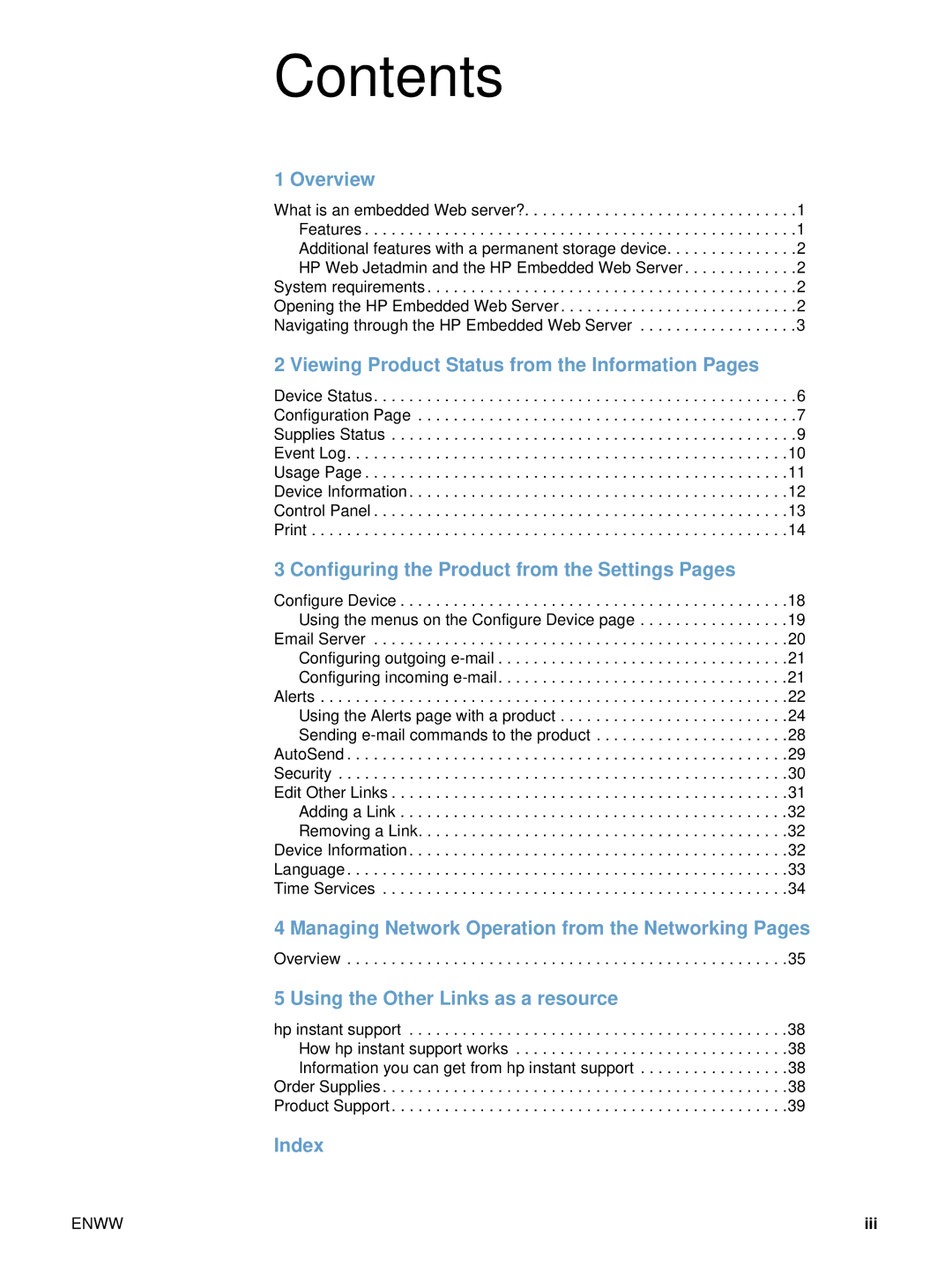 HP embedded web Server 4650, embedded web Server 3700 manual Contents 