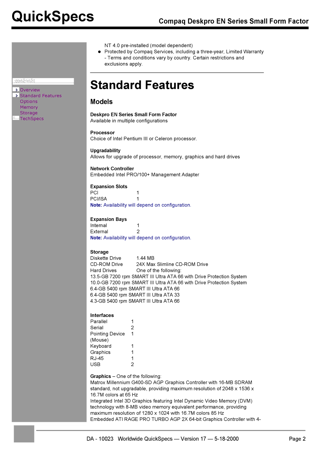 HP EN manual Standard Features 