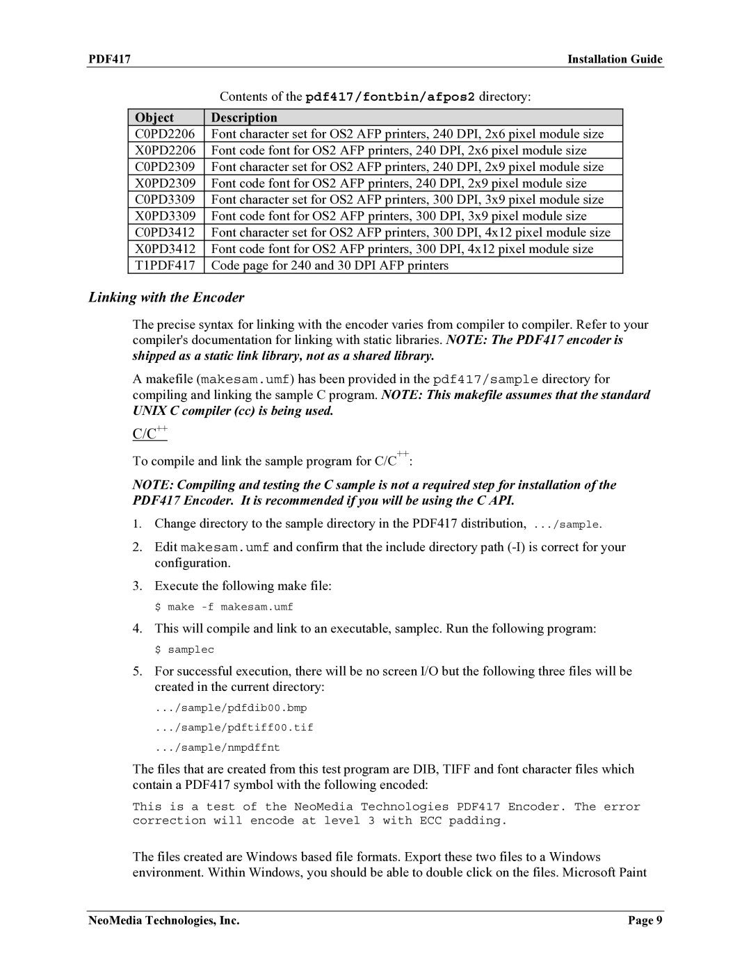 HP Encoder PDF417 manual Unix C compiler cc is being used 