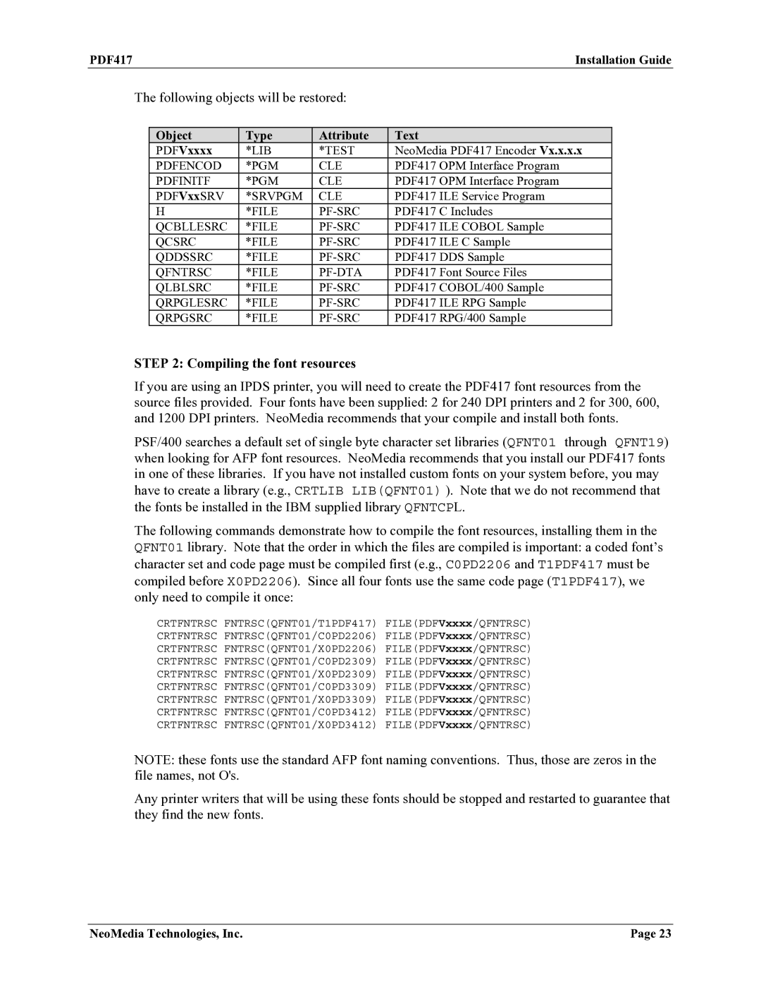 HP Encoder PDF417 manual Compiling the font resources 