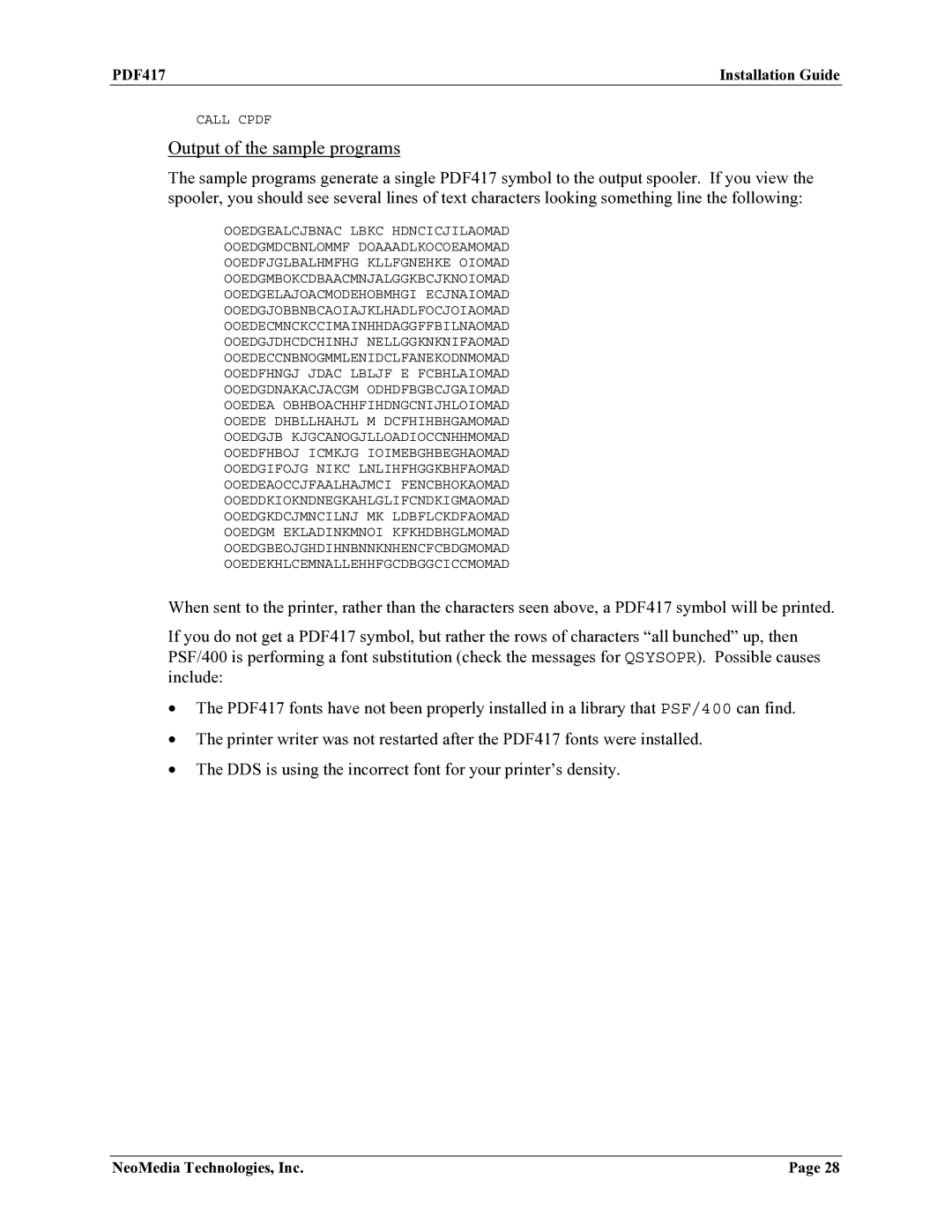 HP Encoder PDF417 manual Output of the sample programs 