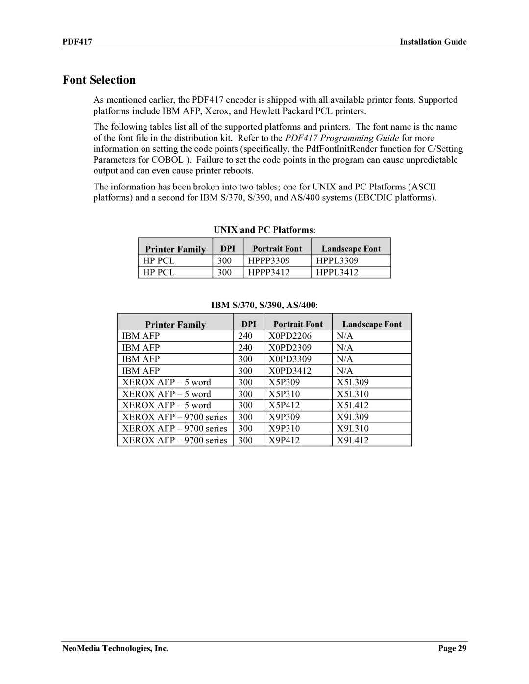 HP Encoder PDF417 manual Font Selection, IBM S/370, S/390, AS/400 Printer Family 