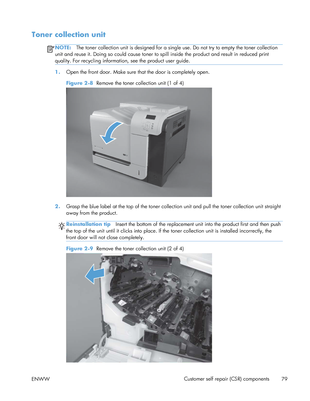 HP Enterprise 500 manual Toner collection unit, 9Remove the toner collection unit 2 