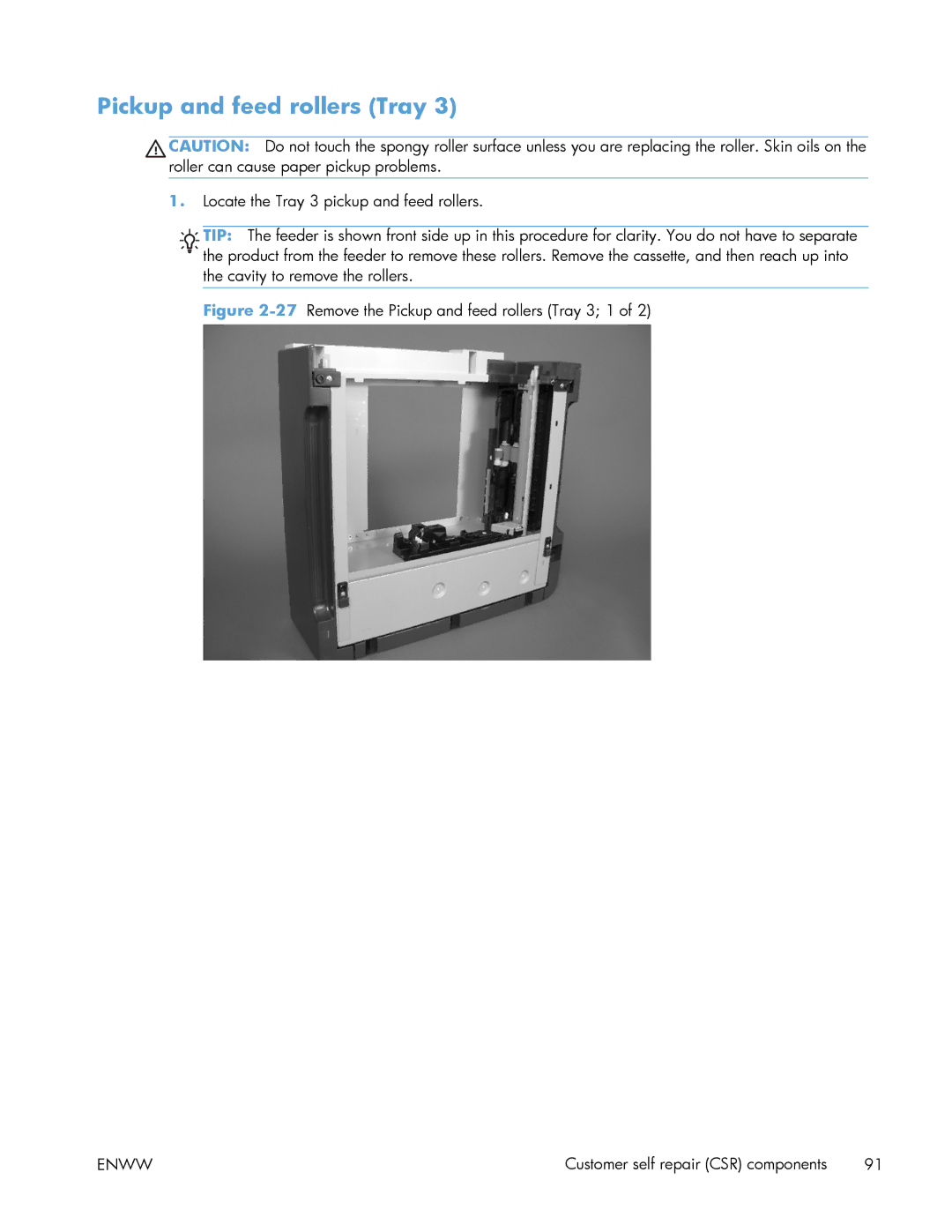 HP Enterprise 500 manual 27Remove the Pickup and feed rollers Tray 3 1 