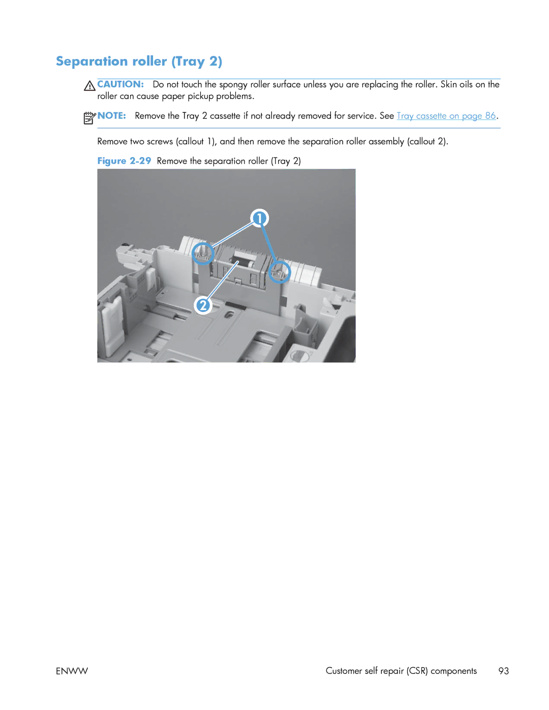 HP Enterprise 500 manual Separation roller Tray 