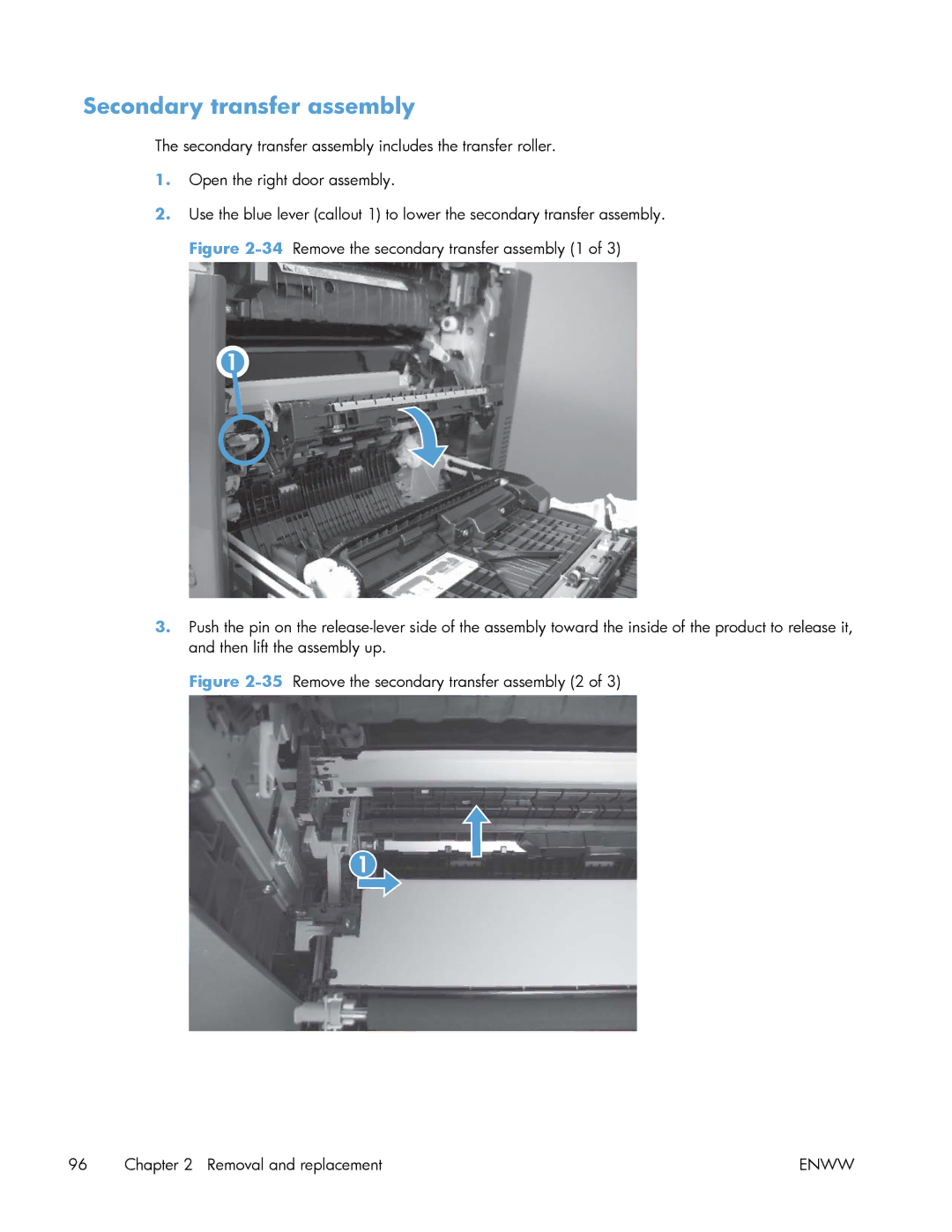 HP Enterprise 500 manual Secondary transfer assembly 