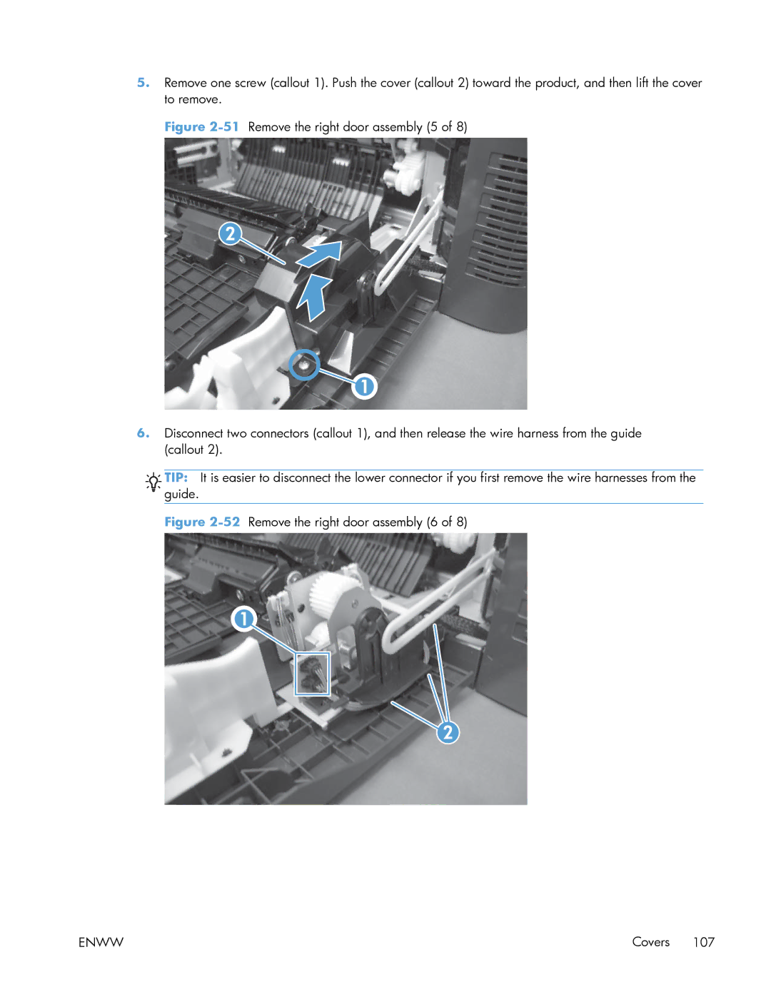 HP Enterprise 500 manual 52Remove the right door assembly 6 