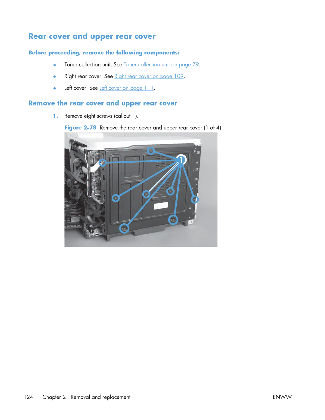 HP Enterprise 500 manual Rear cover and upper rear cover, Remove the rear cover and upper rear cover 