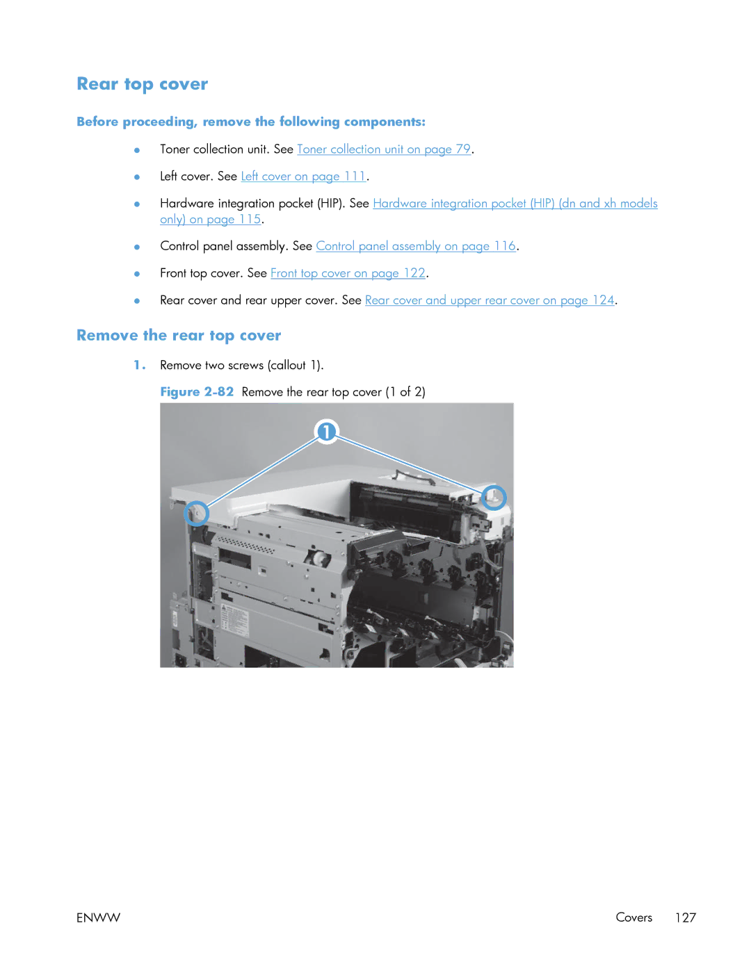 HP Enterprise 500 manual Rear top cover, Remove the rear top cover 