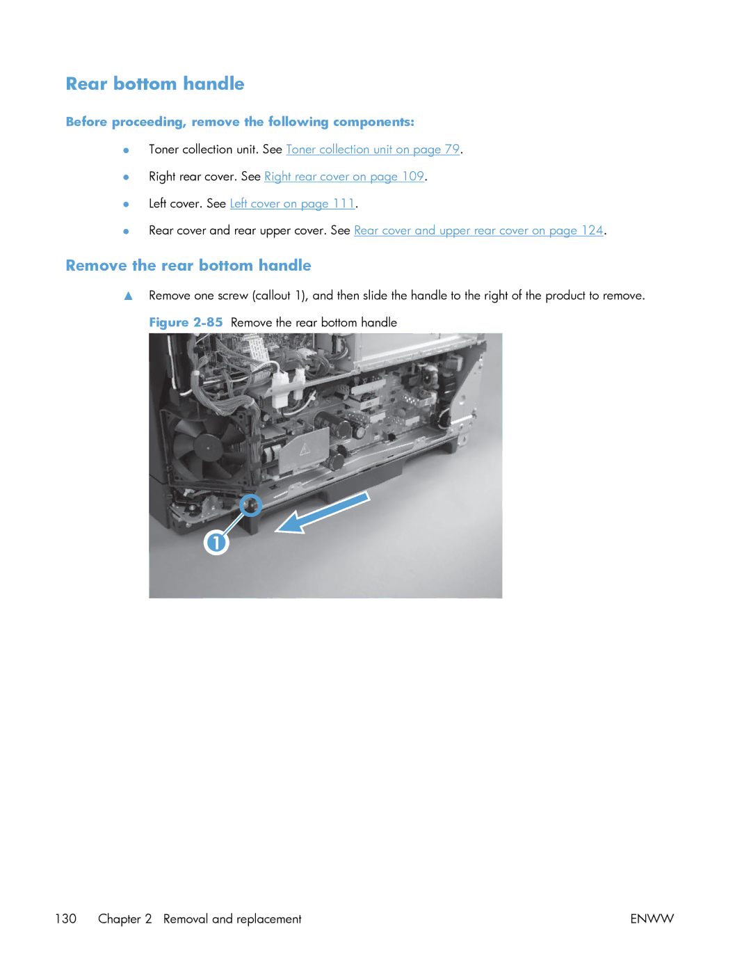 HP Enterprise 500 manual Rear bottom handle, Remove the rear bottom handle 