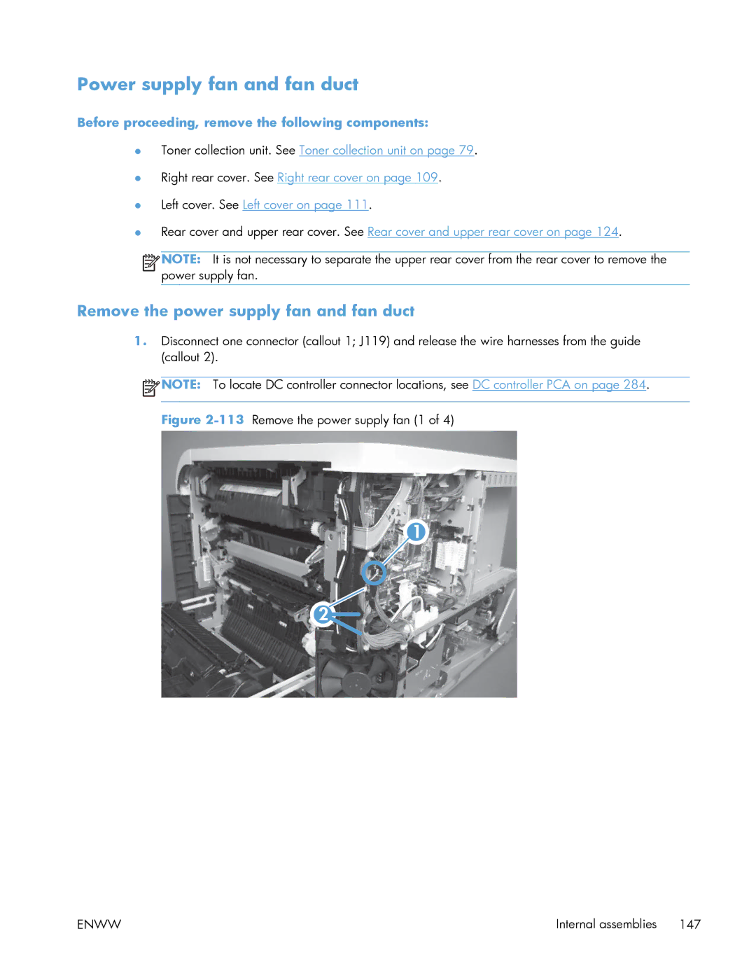 HP Enterprise 500 manual Power supply fan and fan duct, Remove the power supply fan and fan duct 