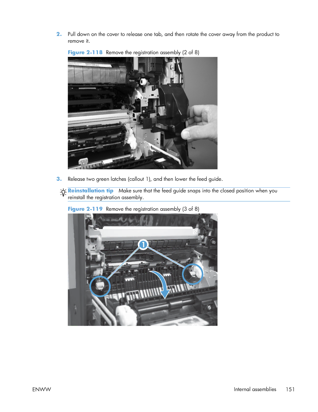 HP Enterprise 500 manual 119Remove the registration assembly 3 