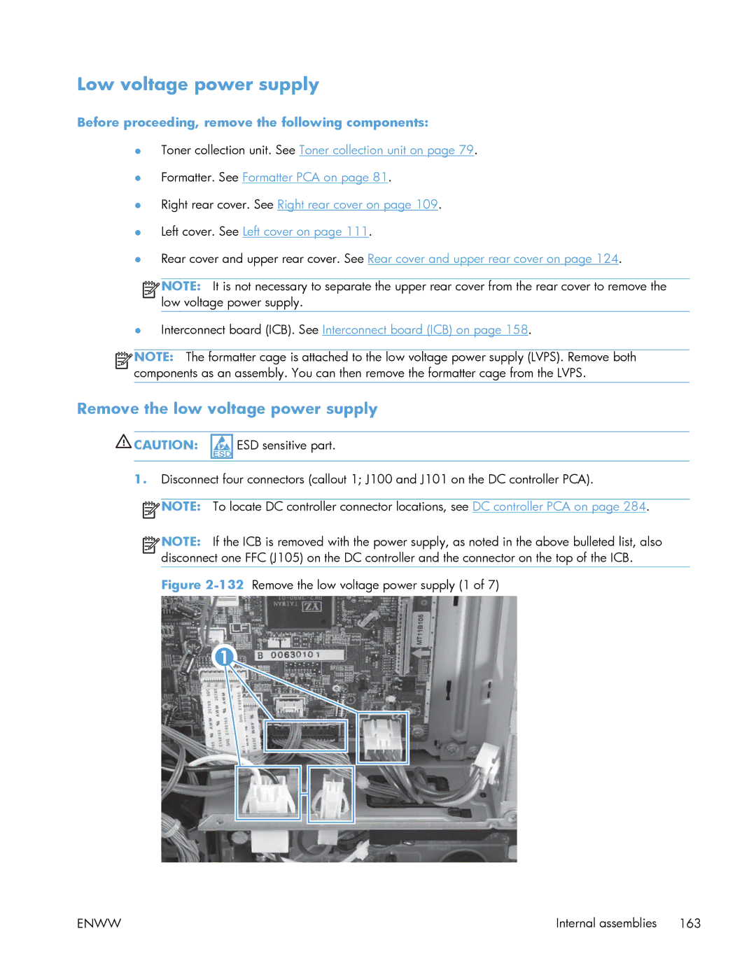 HP Enterprise 500 manual 132Remove the low voltage power supply 1 