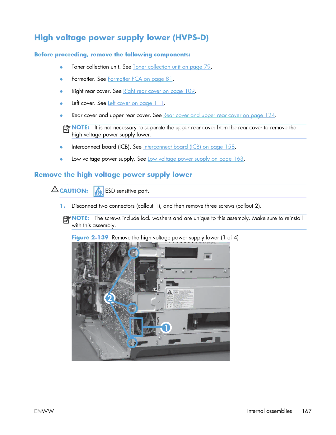 HP Enterprise 500 manual High voltage power supply lower HVPS-D, Remove the high voltage power supply lower 