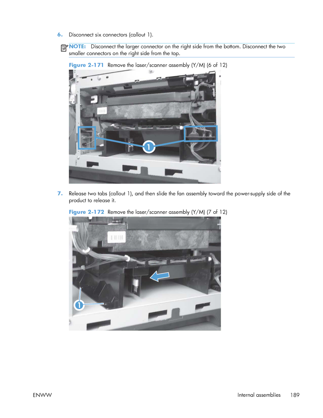 HP Enterprise 500 manual 172Remove the laser/scanner assembly Y/M 7 