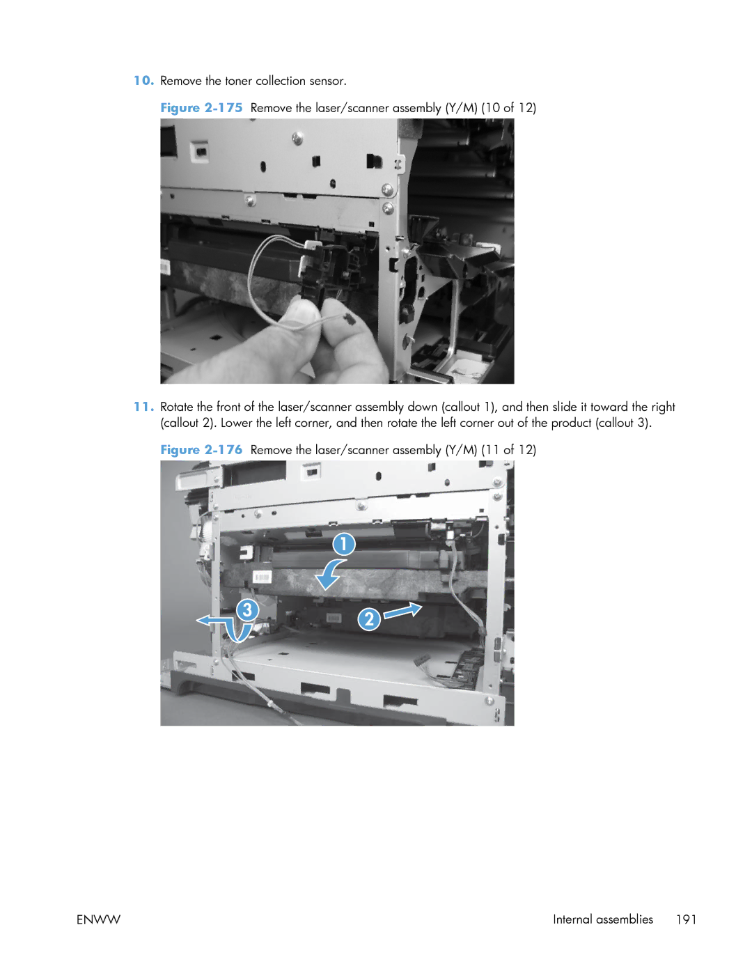 HP Enterprise 500 manual 176Remove the laser/scanner assembly Y/M 11 