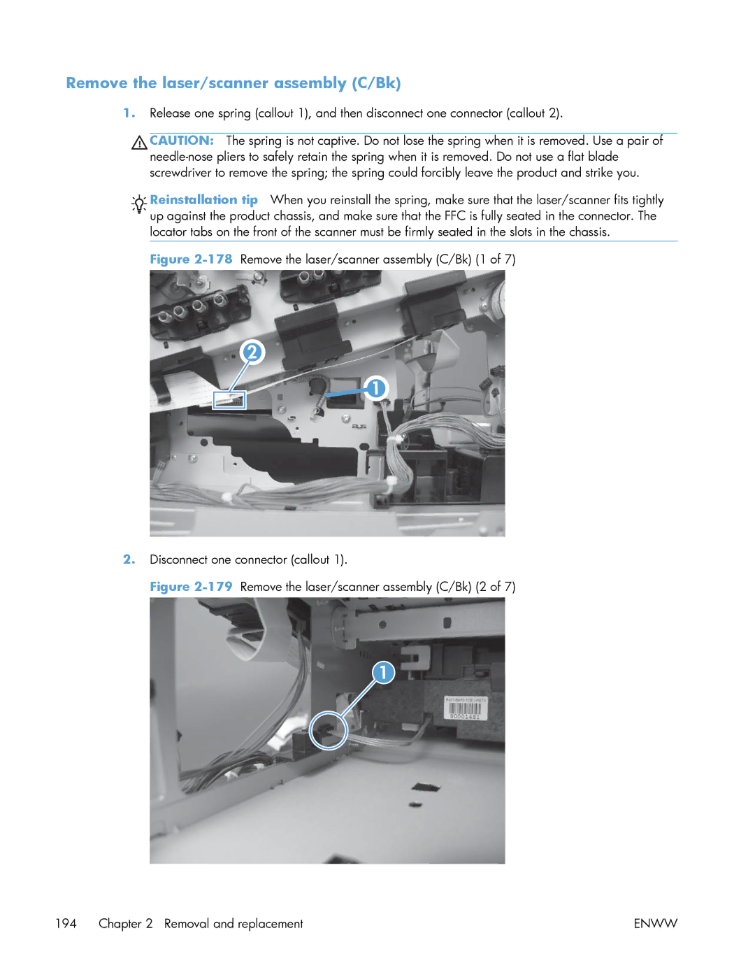 HP Enterprise 500 manual Remove the laser/scanner assembly C/Bk 