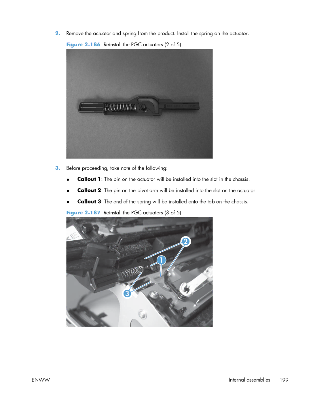 HP Enterprise 500 manual 187Reinstall the PGC actuators 3 