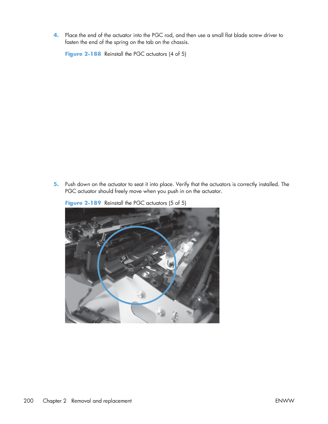 HP Enterprise 500 manual 189Reinstall the PGC actuators 5 Removal and replacement 