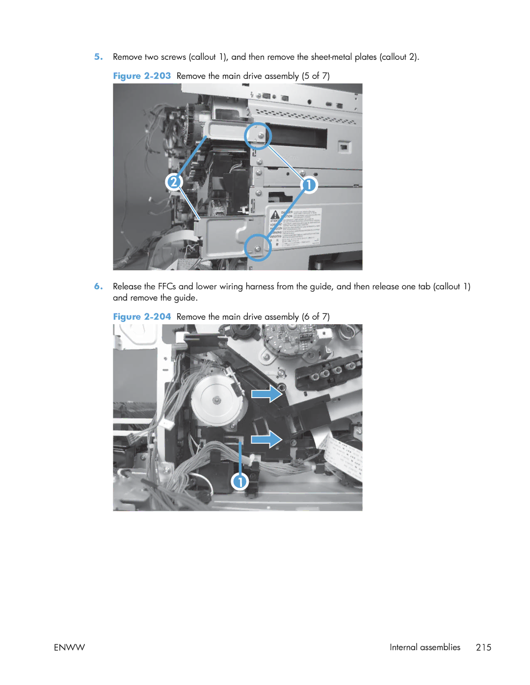 HP Enterprise 500 manual 204Remove the main drive assembly 6 