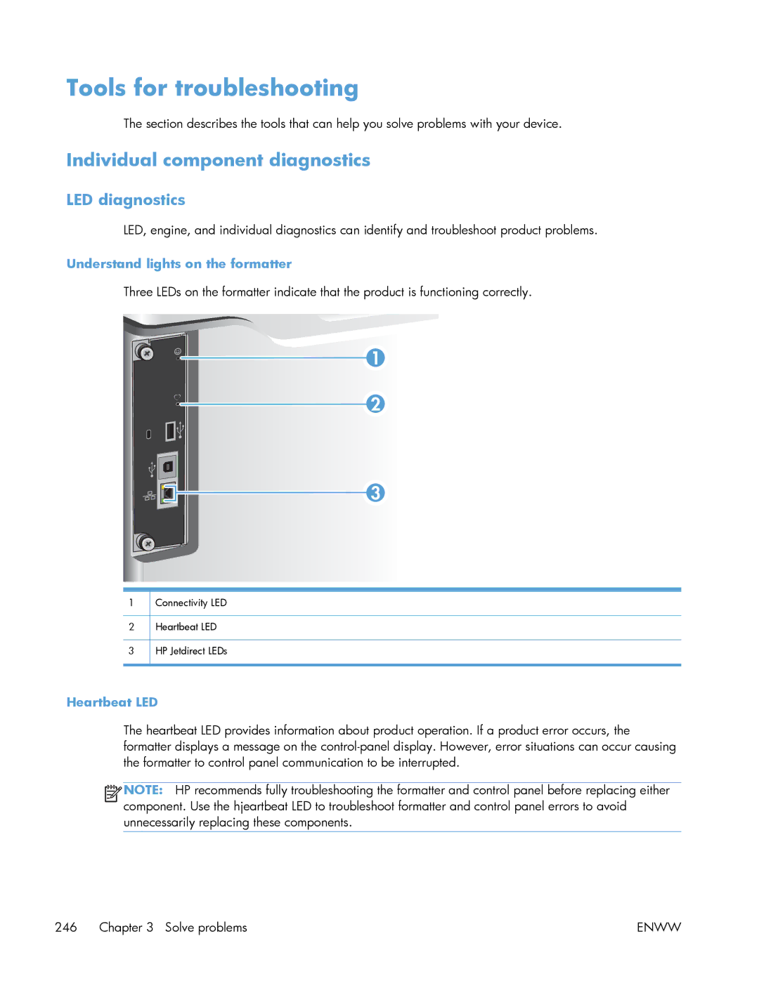 HP Enterprise 500 manual Tools for troubleshooting, Individual component diagnostics, LED diagnostics, Heartbeat LED 