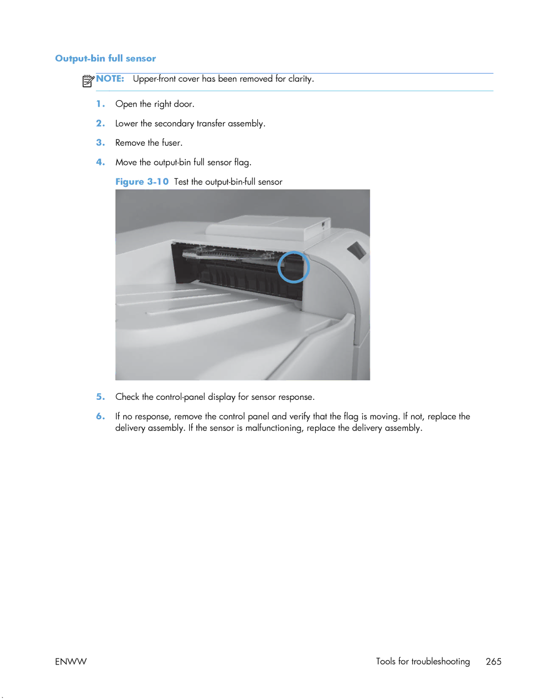 HP Enterprise 500 manual Output-bin full sensor 