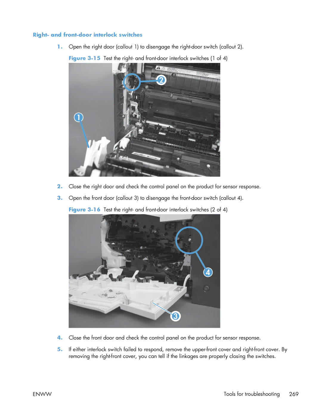 HP Enterprise 500 manual Right- and front-door interlock switches 